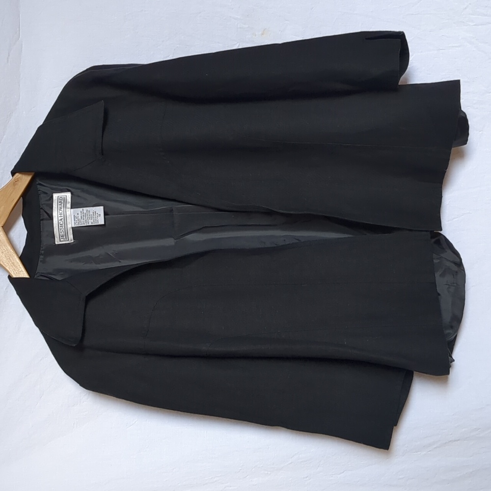 Jessica Howard Blazer Vintage linen rayon blend black jacket 14